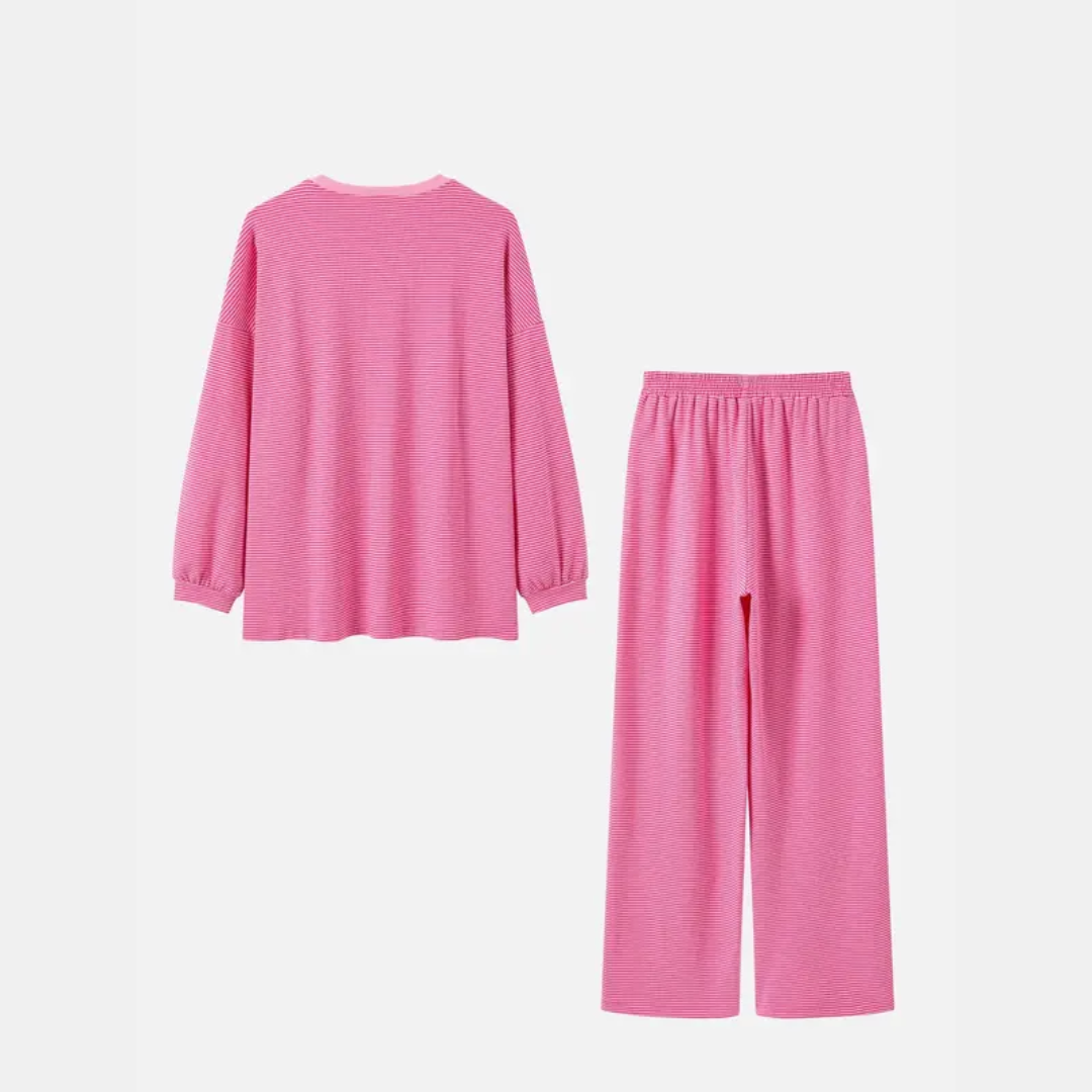 Striped Oversized Two-Piece Women's Pajama Set with Wide Leg