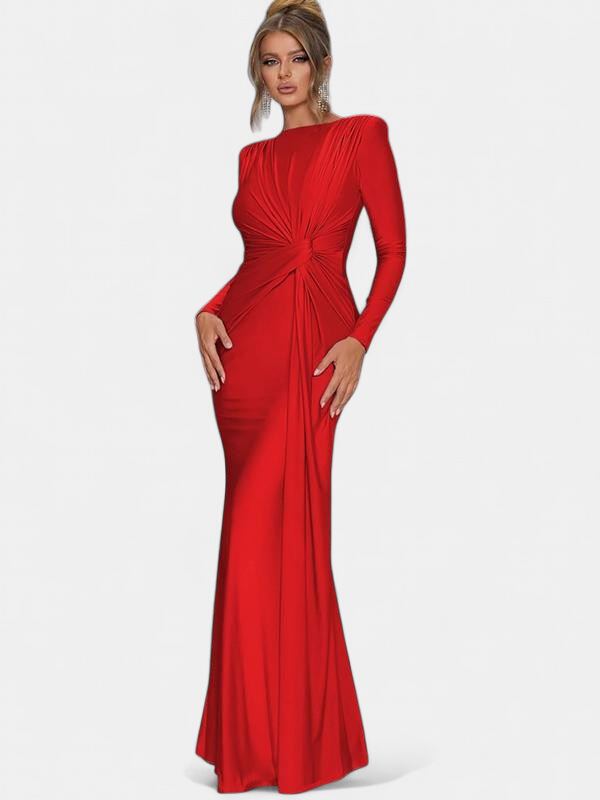 JOSALIE | Chic Ruched Bodycon Dress with Padded Shoulders and Long Sleeves