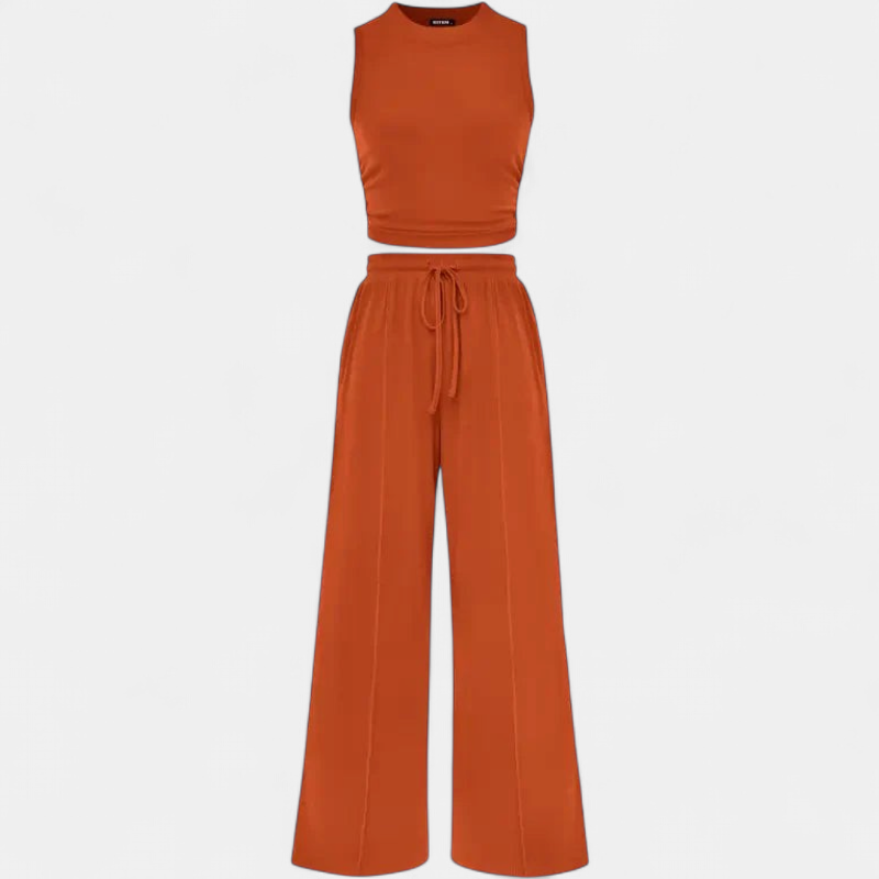 YUMI | Relaxed Wide Leg Pants and Cropped Top Lounge Ensemble