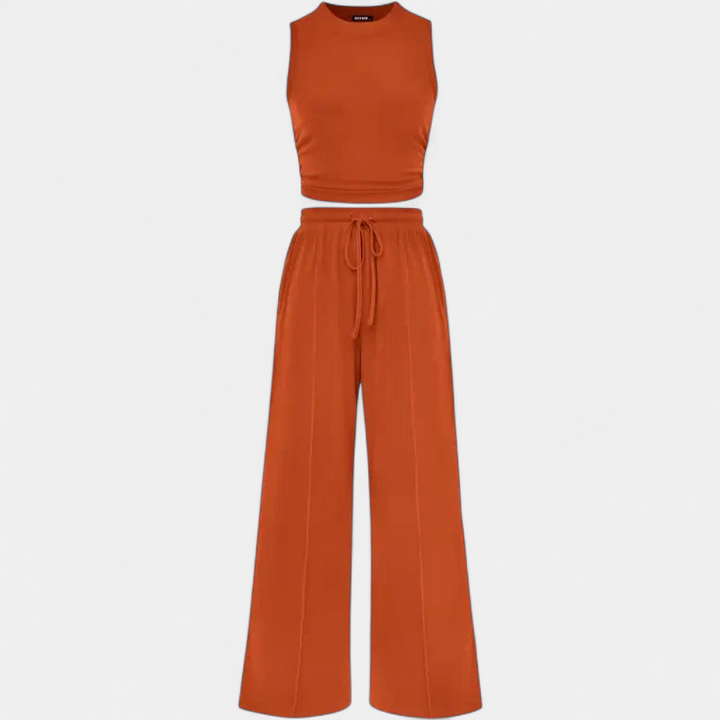YUMI | Relaxed Wide Leg Pants and Cropped Top Lounge Ensemble