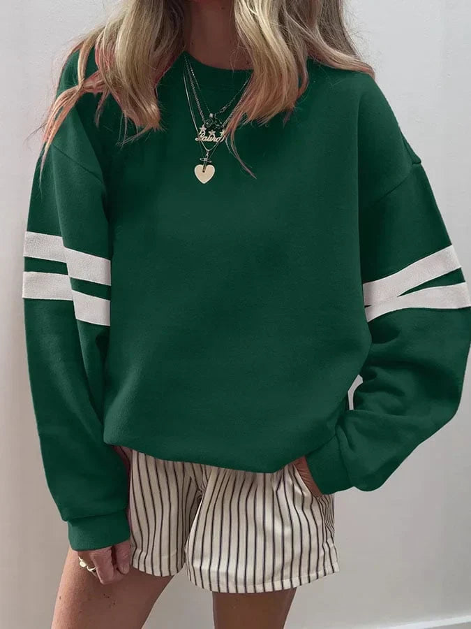 Dorothy | Women's Crew Neck Sweatshirt with Double Stripe Sleeves