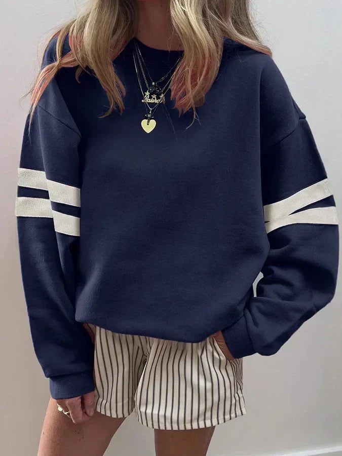 Dorothy | Women's Crew Neck Sweatshirt with Double Stripe Sleeves