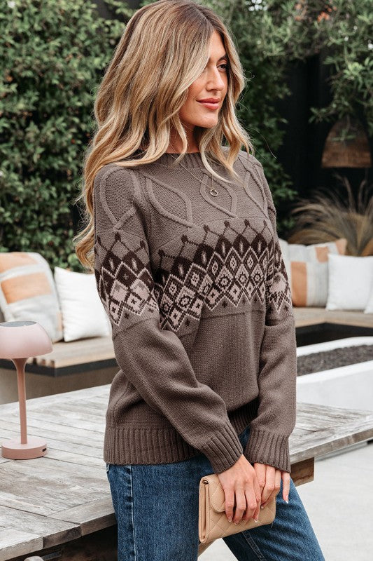 Alana | Women's Crew Neck Knit Sweater with Decorative Yoke