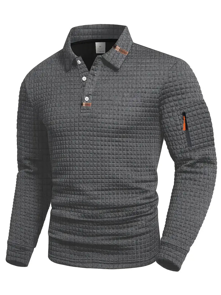 Ivor | Men's Slim Fit Textured Polo with Zip Pocket on Sleeve