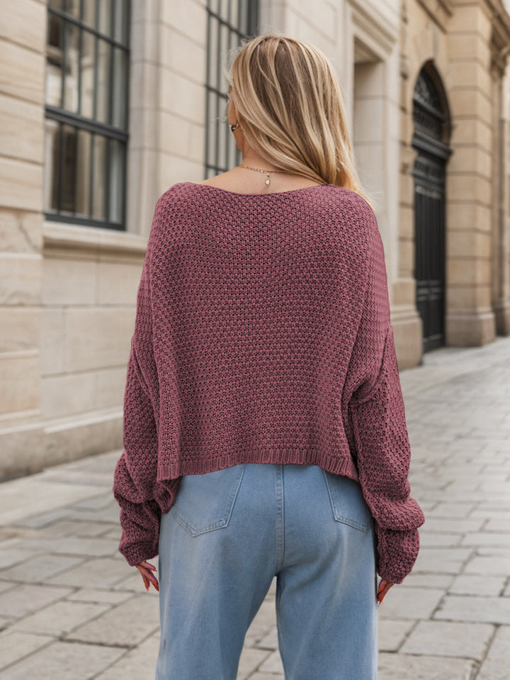Eloise Women's Scoop Crew Neck Cable Waffle Knit Sweater