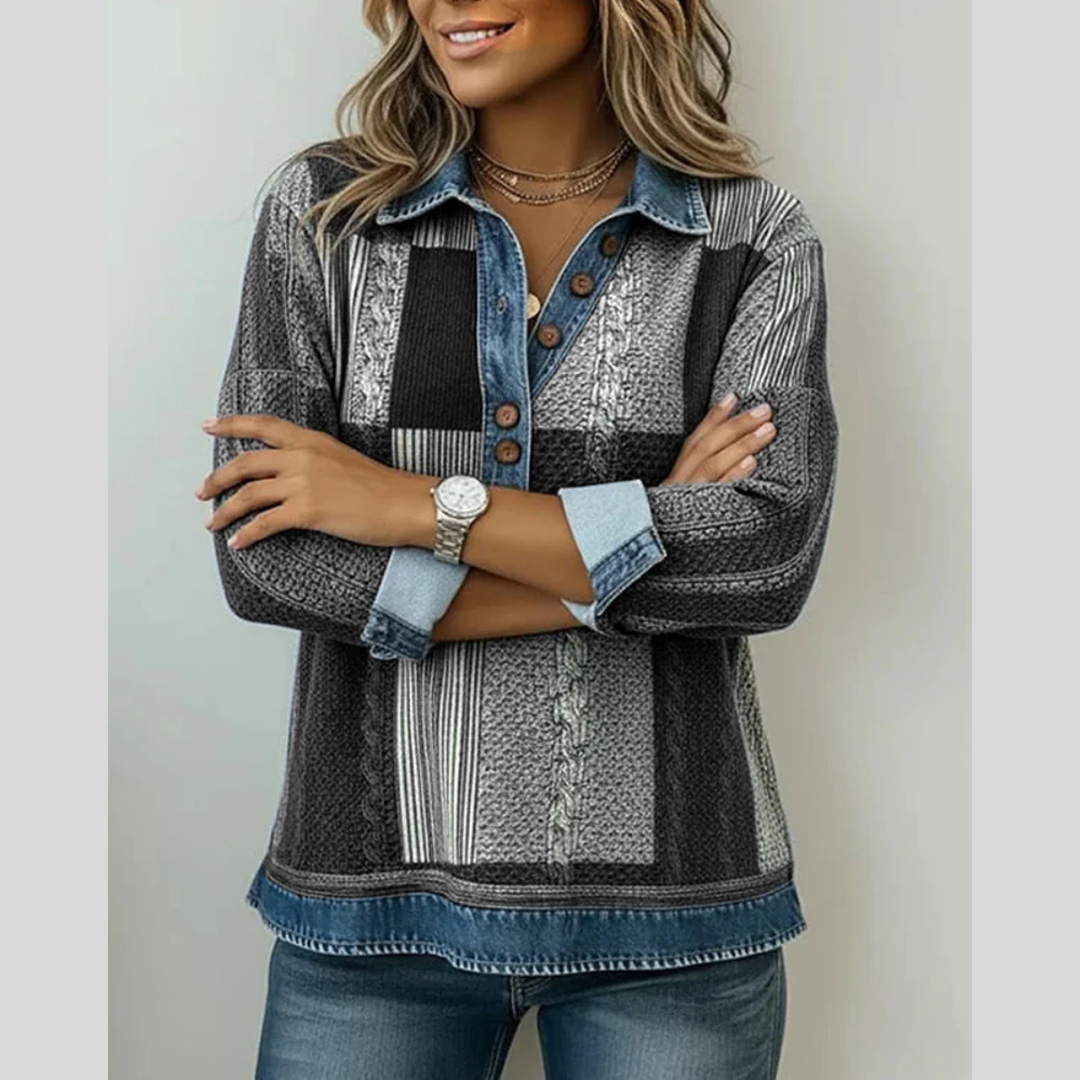 Meridell | Women's Colorblock Panel Sweatshirt Featuring Button Placket