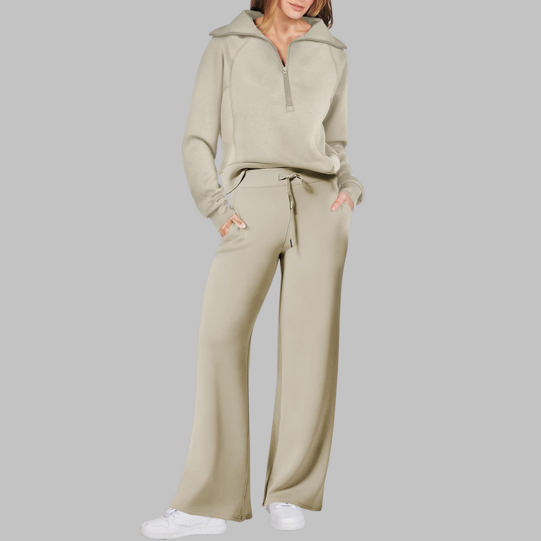 UDAY | Cozy Half-Zip Sweatshirt & Wide-Leg Pants Ensemble