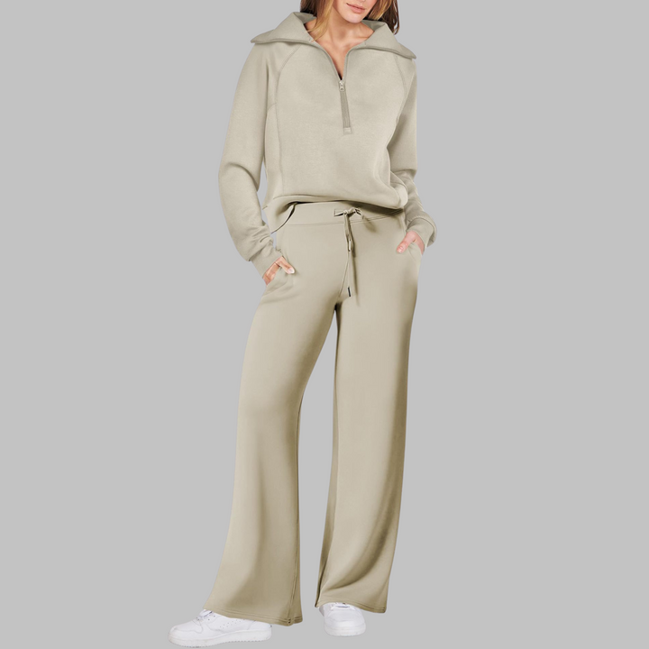 UDAY | Cozy Half-Zip Sweatshirt & Wide-Leg Pants Ensemble