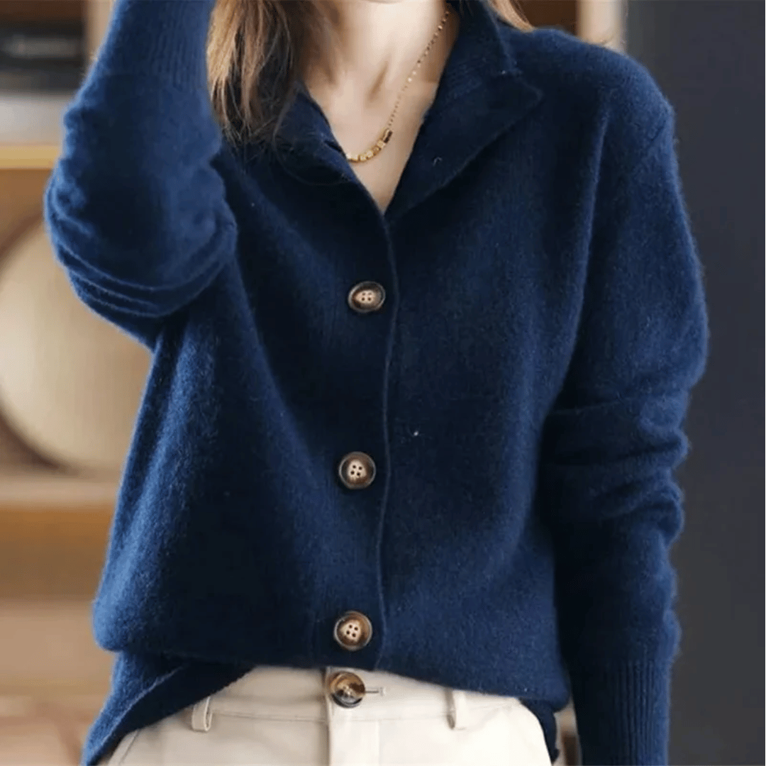 Celeste | Women's Soft Knit High Neck Cardigan with Bold Button Details