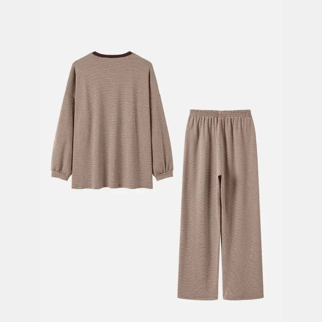 Striped Oversized Two-Piece Women's Pajama Set with Wide Leg