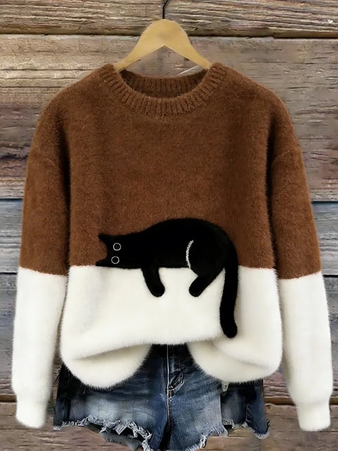 Aileen | Women's Oversized Cat Print Sweatshirt with Cozy Fleece Lining