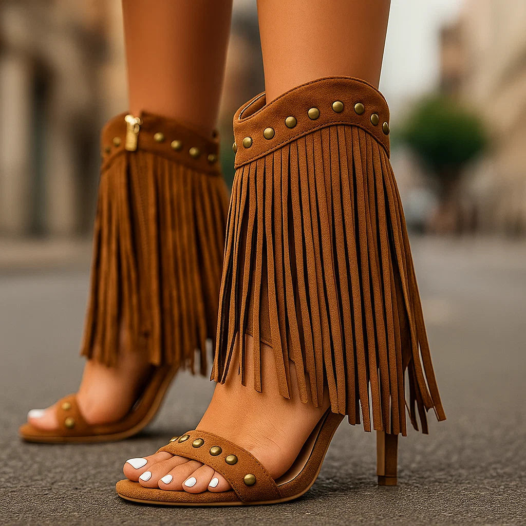Shania Suede Fringe Heeled Sandals