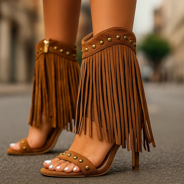 Shania Suede Fringe Heeled Sandals