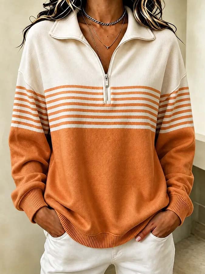 Skylah | Striped Quarter-Zip Sweater Pullover