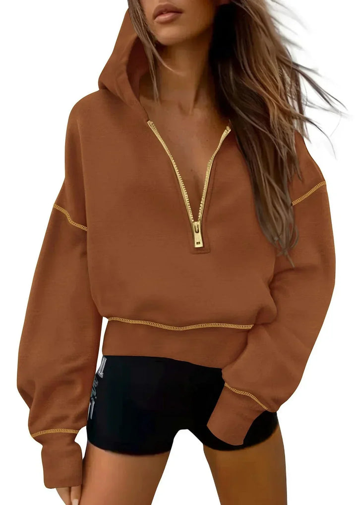 Ursula | Women's Cropped Half-Zip Hoodie with Contrast Trim