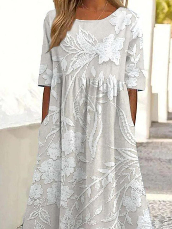 Dovie - Classic Long Floral Dress with 3/4 Sleeves