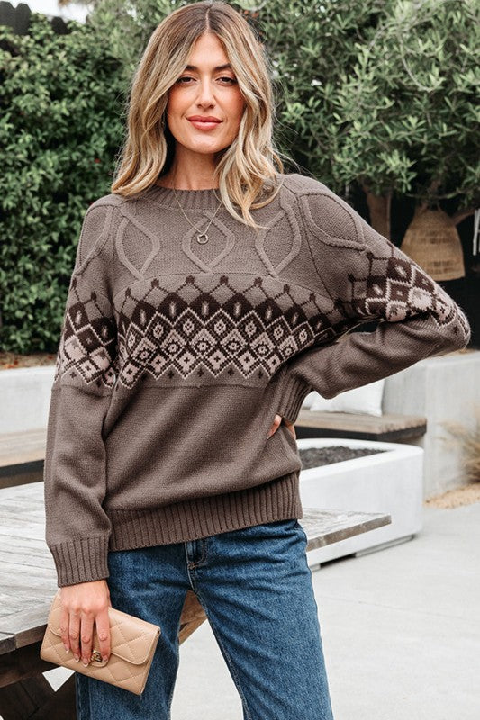 Alana | Women's Crew Neck Knit Sweater with Decorative Yoke