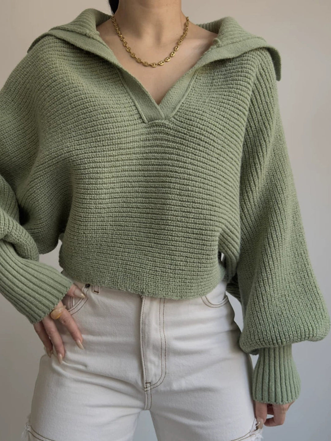 Jane | Women's Ribbed Polo Sweater with Split Collar and Wide Cuffs