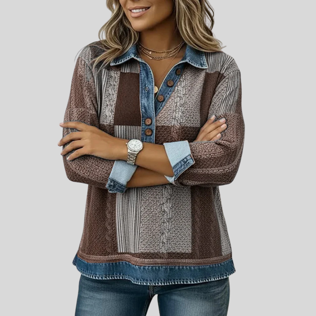 Meridell | Women's Colorblock Panel Sweatshirt Featuring Button Placket