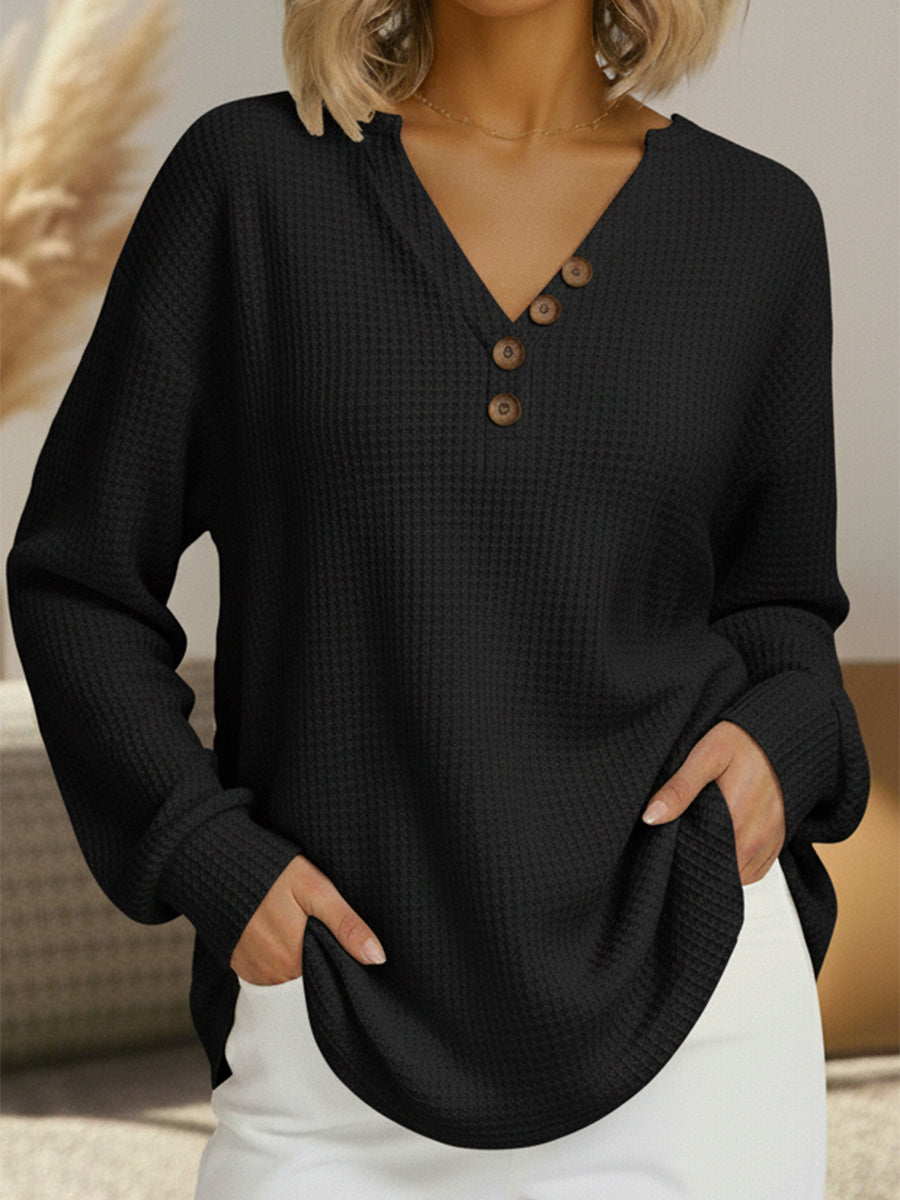 Signe | Women's Double Layer Waffle Sweater with Cozy Fleece-Lined Interior