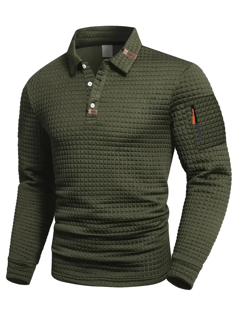 Ivor | Men's Slim Fit Textured Polo with Zip Pocket on Sleeve