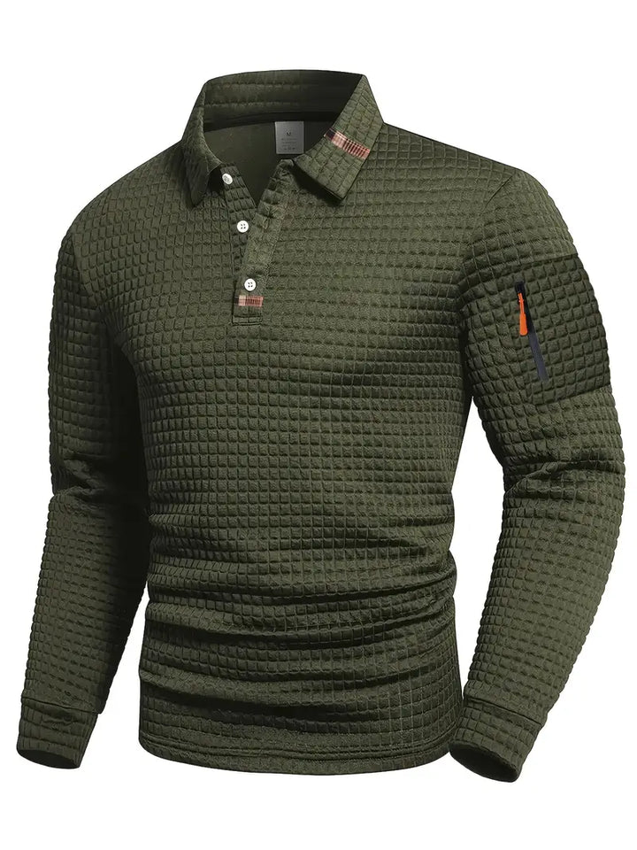 Ivor | Men's Slim Fit Textured Polo with Zip Pocket on Sleeve