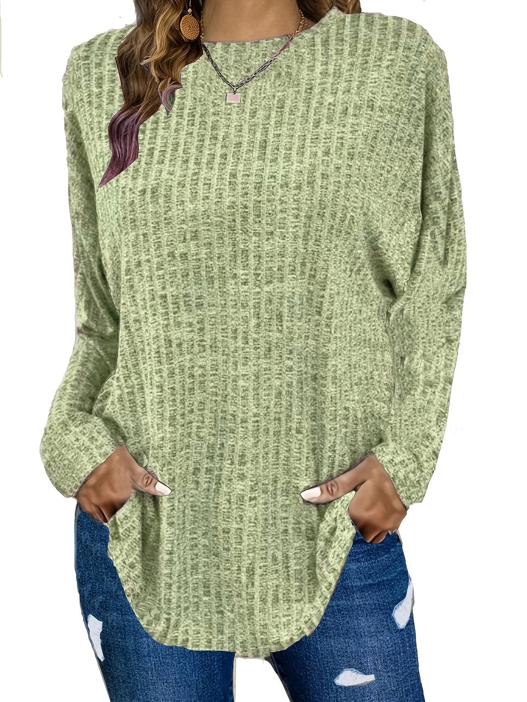 Paloma Women's Curved Hem Waffle Knit Tunic Sweater