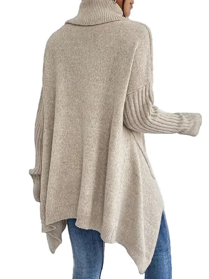 Damaris Women's Asymmetrical Turtleneck Sweater with Draped Hem