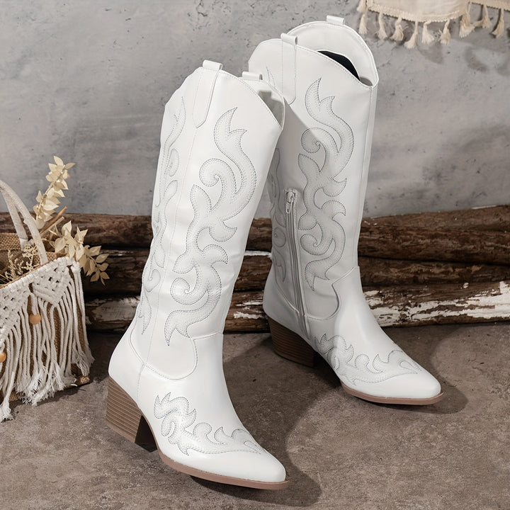 Merle | Women's Embroidered Knee-High Western Boots with Block Heel