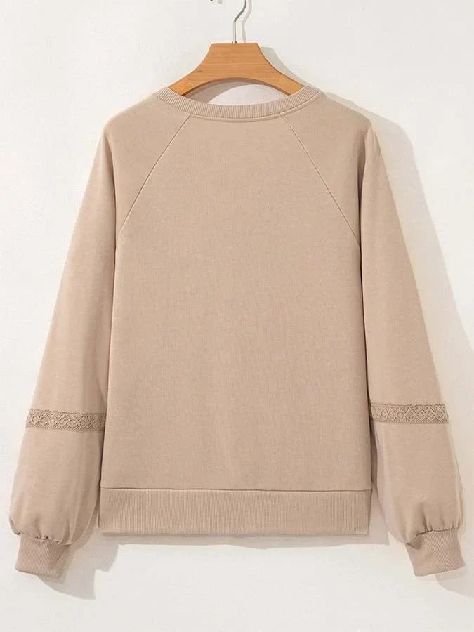 Winifred | Women's Knit Sweatshirt with Lace Trim and Balloon Sleeves