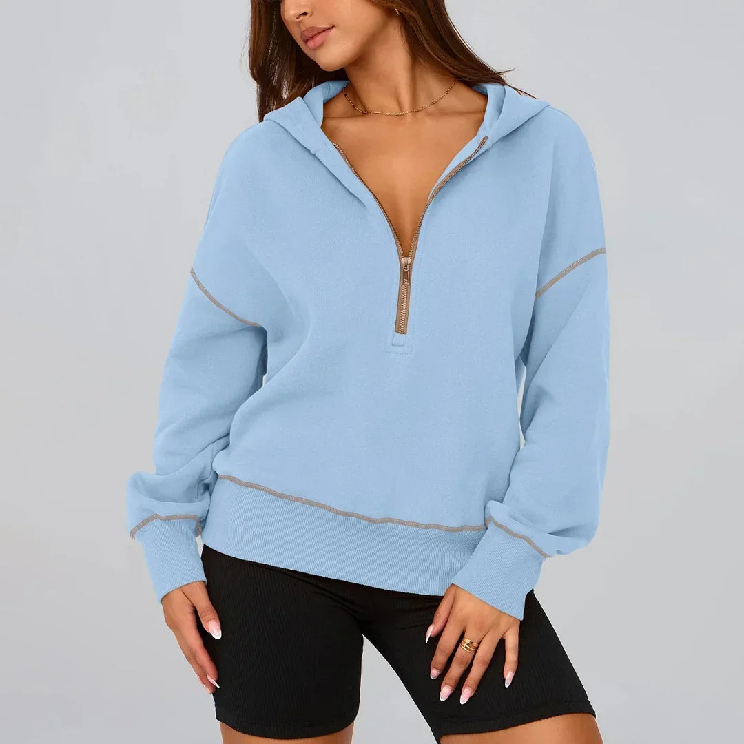 Ursula | Women's Cropped Half-Zip Hoodie with Contrast Trim