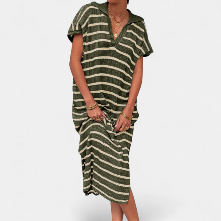 NADIA | Striped V-Neck Knit Maxi Gown