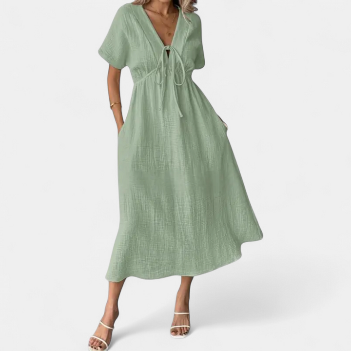 BONNIE | Lightweight V-Neck Drawstring Beach Dress