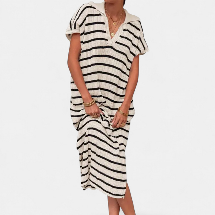 NADIA | Striped V-Neck Knit Maxi Gown