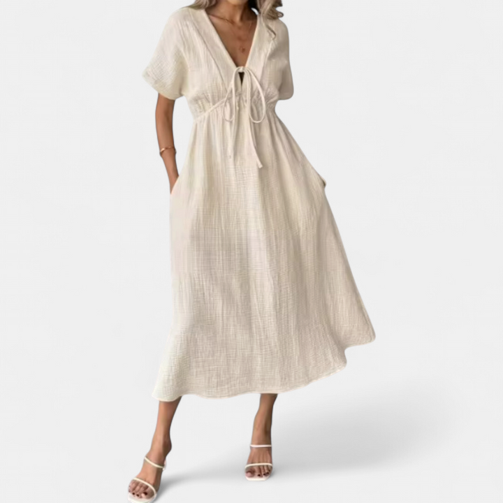 BONNIE | Lightweight V-Neck Drawstring Beach Dress