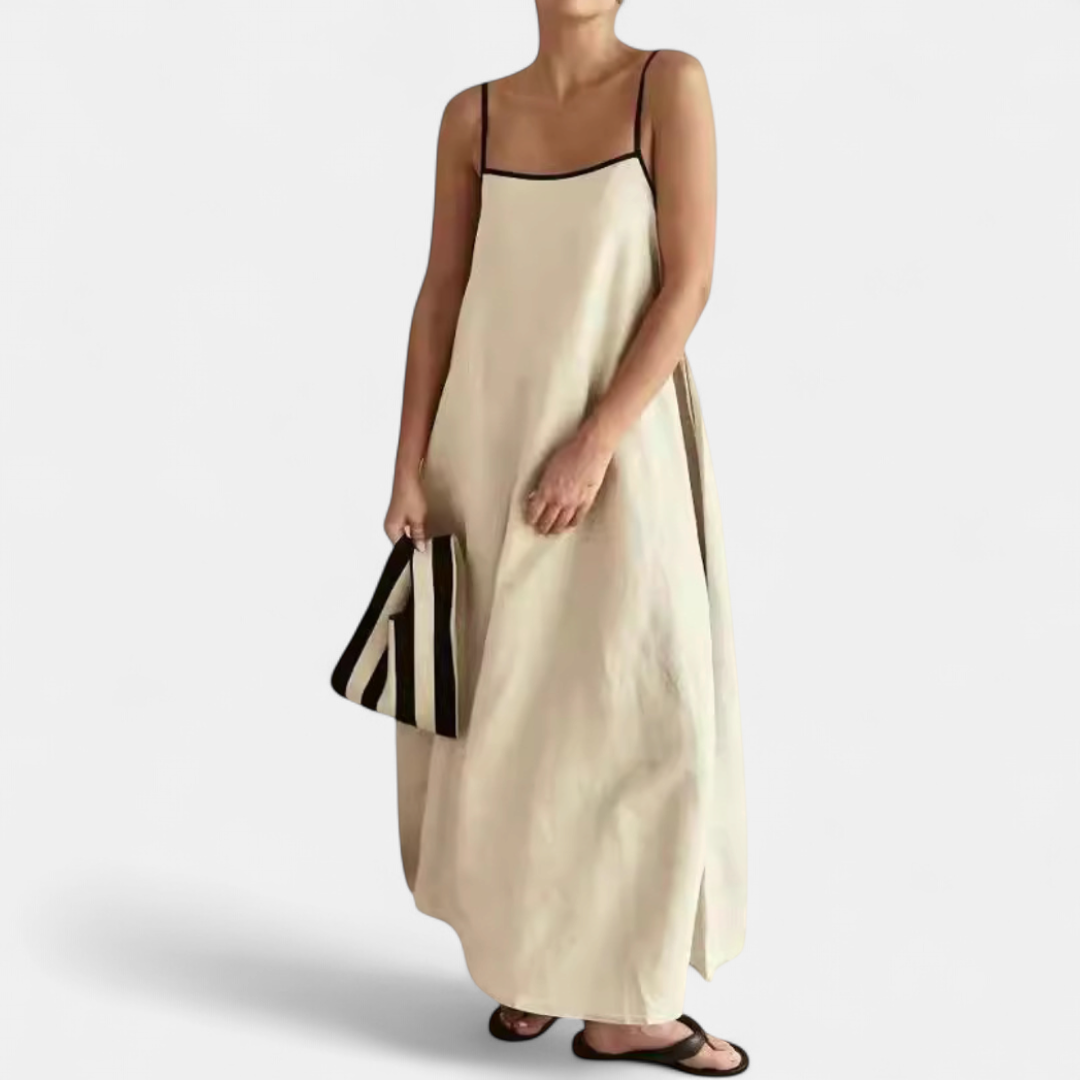 SOLÈNE | Two-Tone Linen Maxi Swing Dress