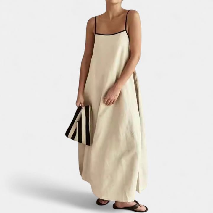 SOLÈNE | Two-Tone Linen Maxi Swing Dress
