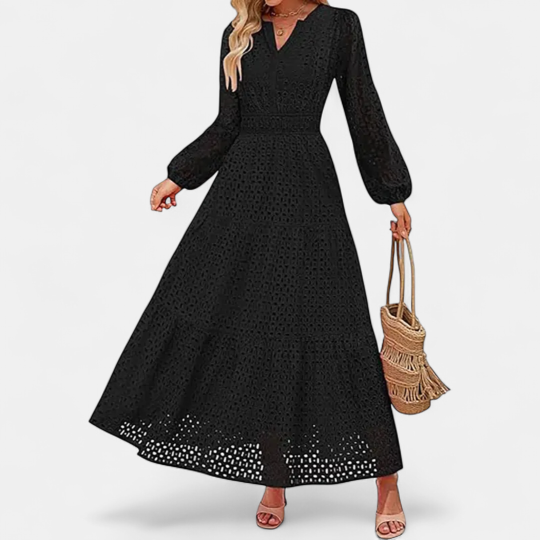 ODETTE | Flowing Maxi Dress with Eyelet V-Neck