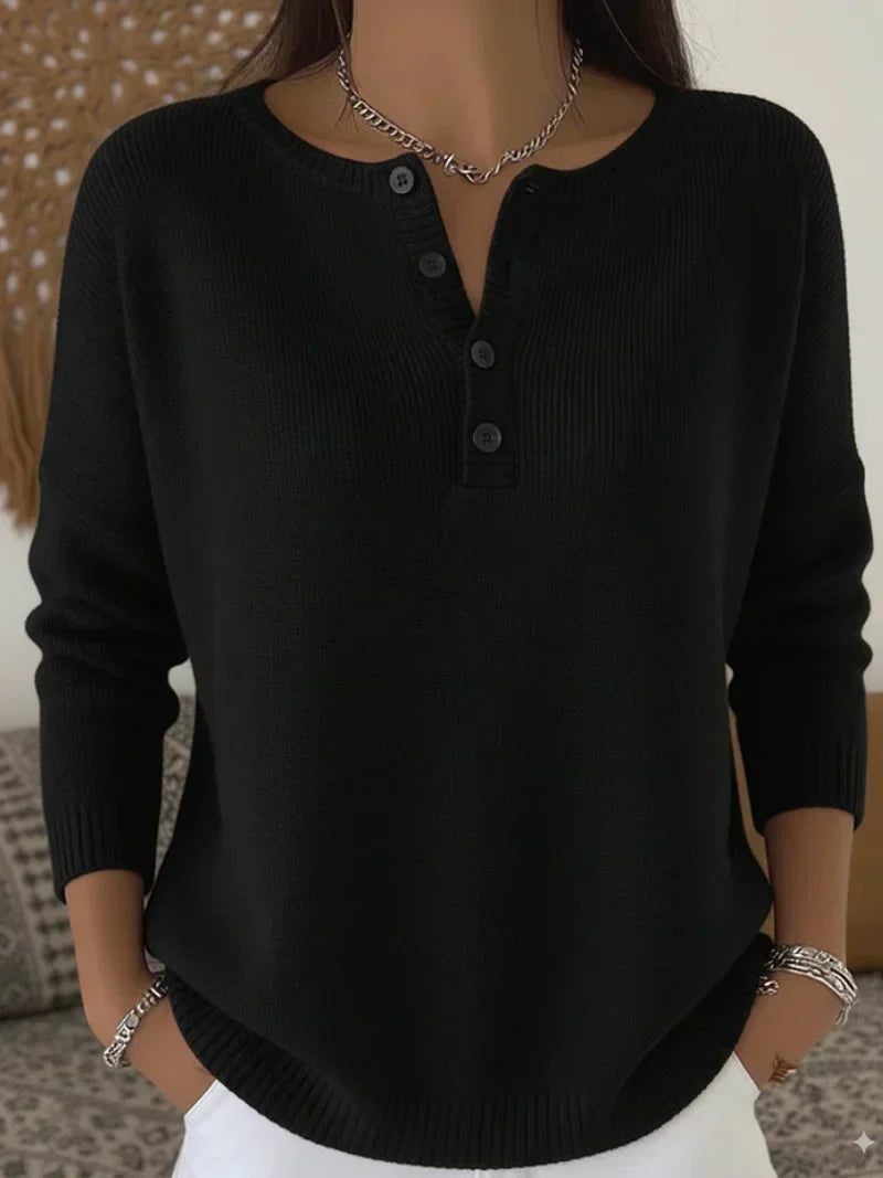 Helena™ | Button-Up Henley Knit Sweater