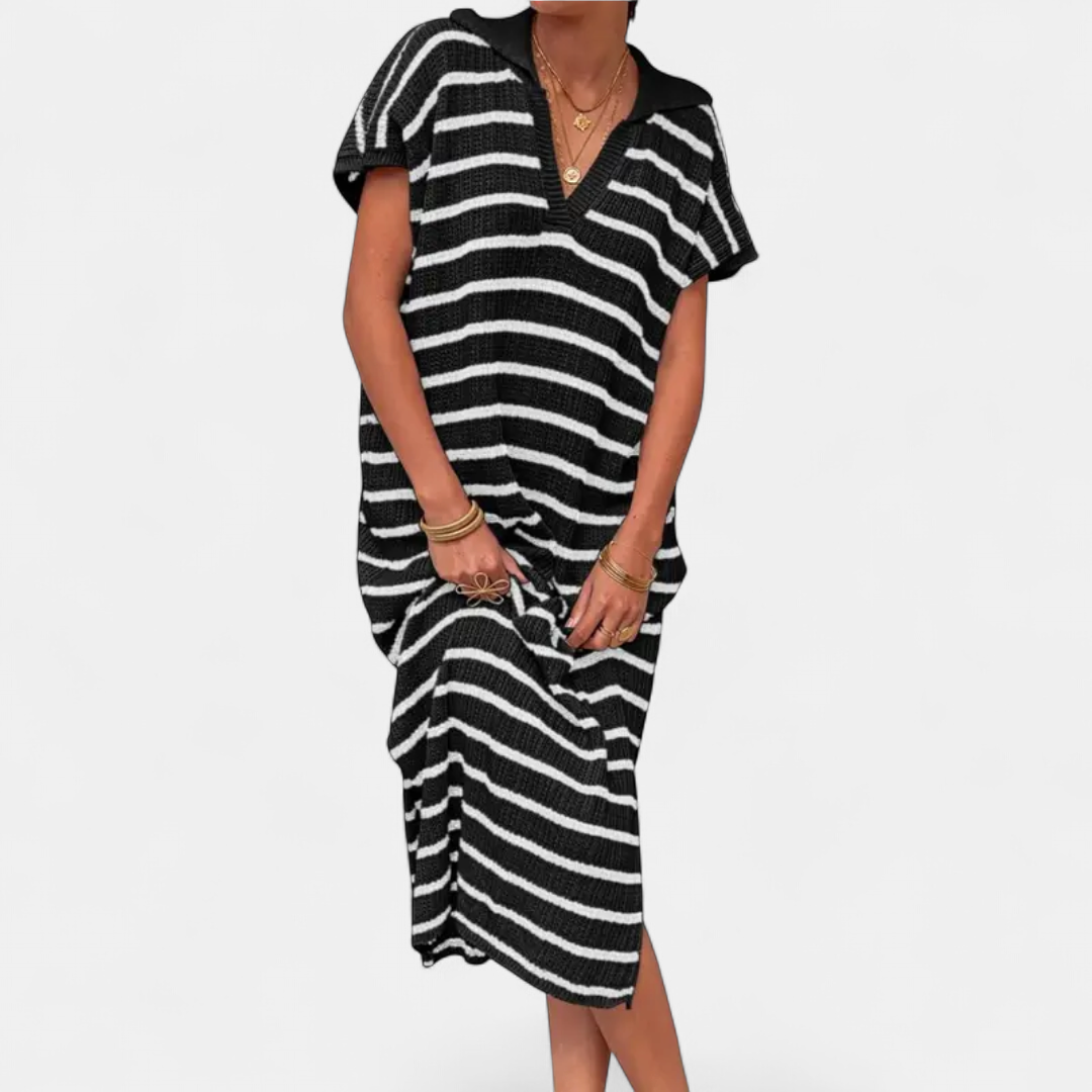 NADIA | Striped V-Neck Knit Maxi Gown