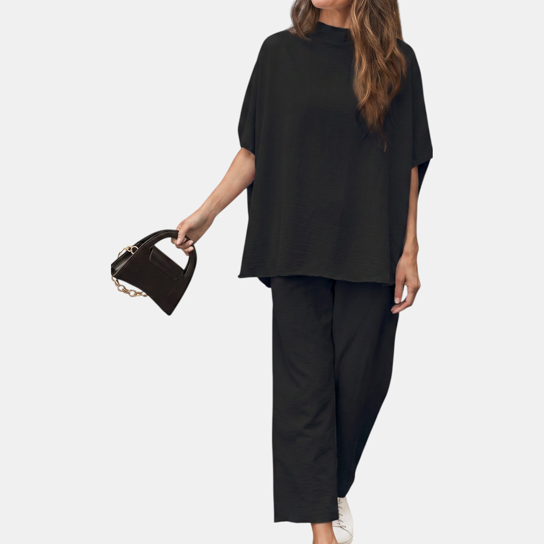 Women's Cropped Wide Leg Lounge Set with Mock Neck