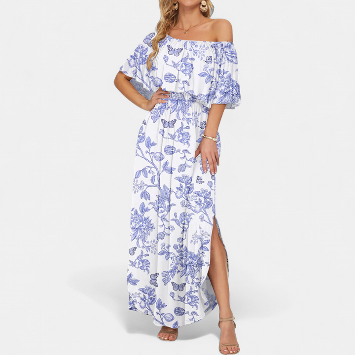 SOLÈNE™ – Off-Shoulder Maxi Dress with Print