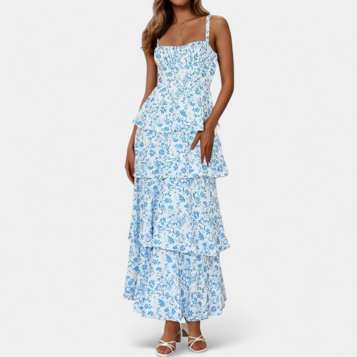 Celia Floral Bow-Tie Tiered Maxi Dress