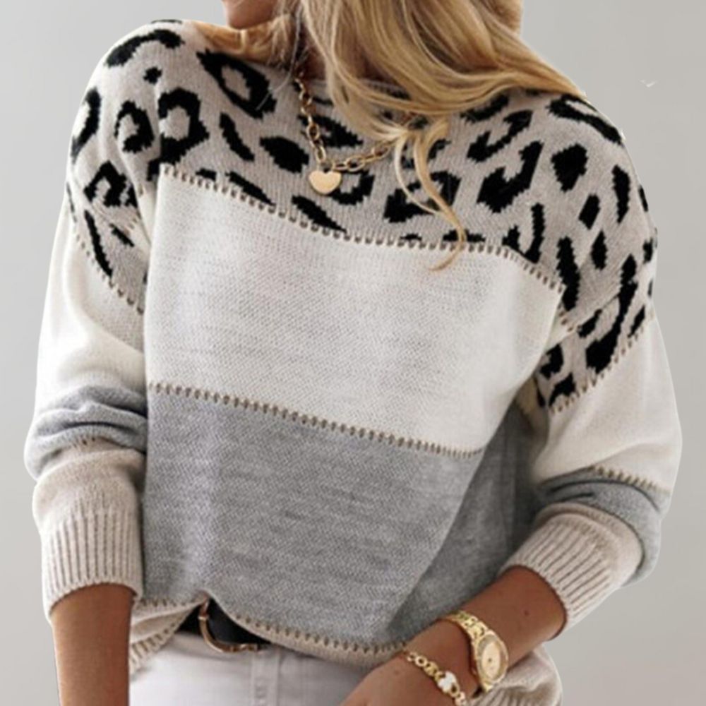 Diane | Knit Sweater with Leopard Accents