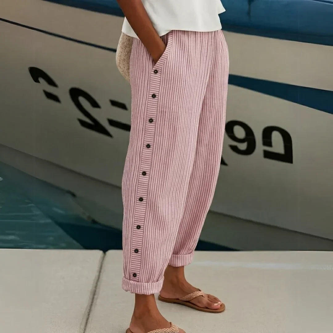 Caitlin | Striped Button-Up Trousers