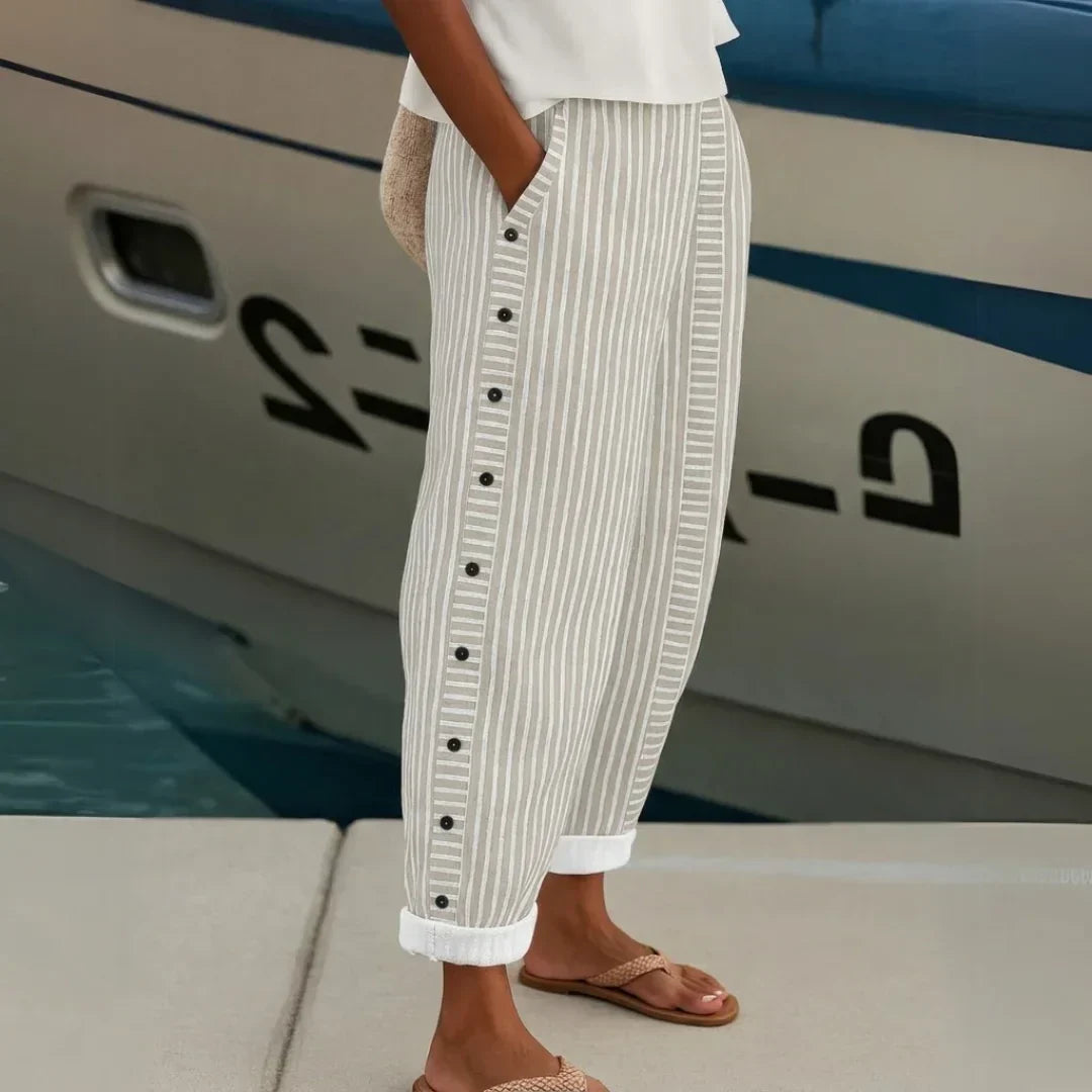Caitlin | Striped Button-Up Trousers