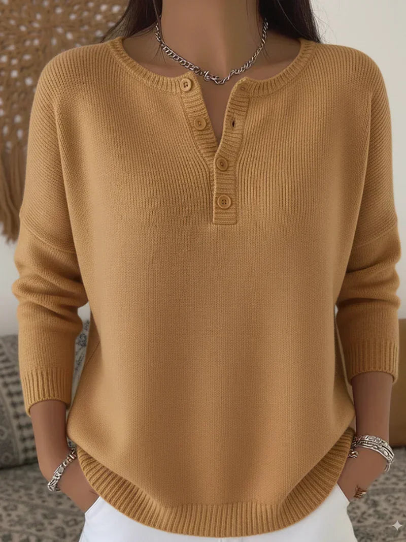 Helena™ | Button-Up Henley Knit Sweater