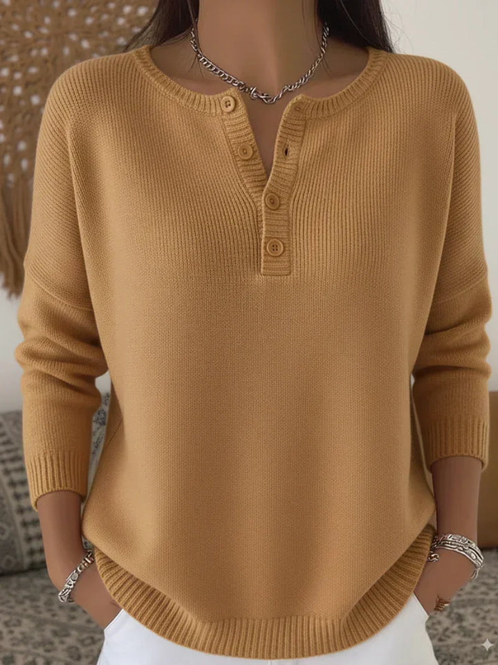 Helena™ | Button-Up Henley Knit Sweater