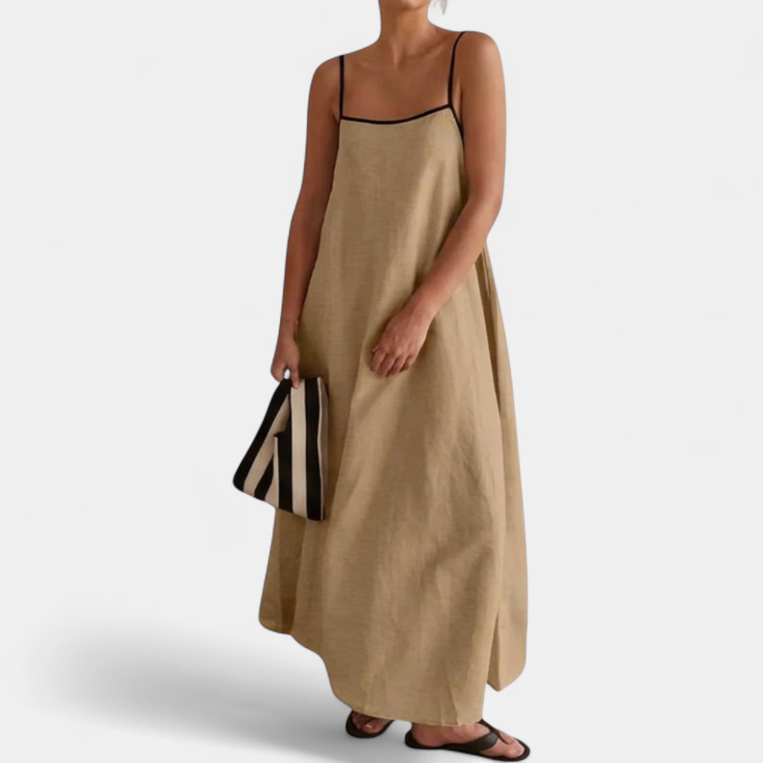 SOLÈNE | Two-Tone Linen Maxi Swing Dress
