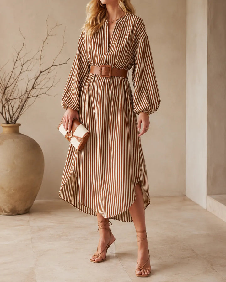 Sienna | Striped Midi Shirt Dress with Belt